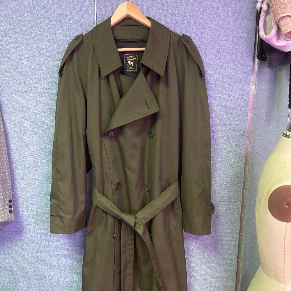 Hart schaffner & Marx green trench coat size 42r